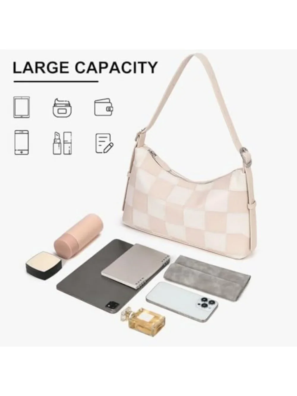 Chic Checkered Black & White Crossbody Bag | Trendy Leather Tote & Hobo Handbag